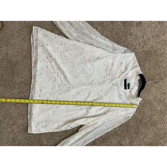 Talbots NWT Smocked Cheerful Dots Top White Silver Polka Dots, Sz XL, MSRP $109 - Picture 5 of 11